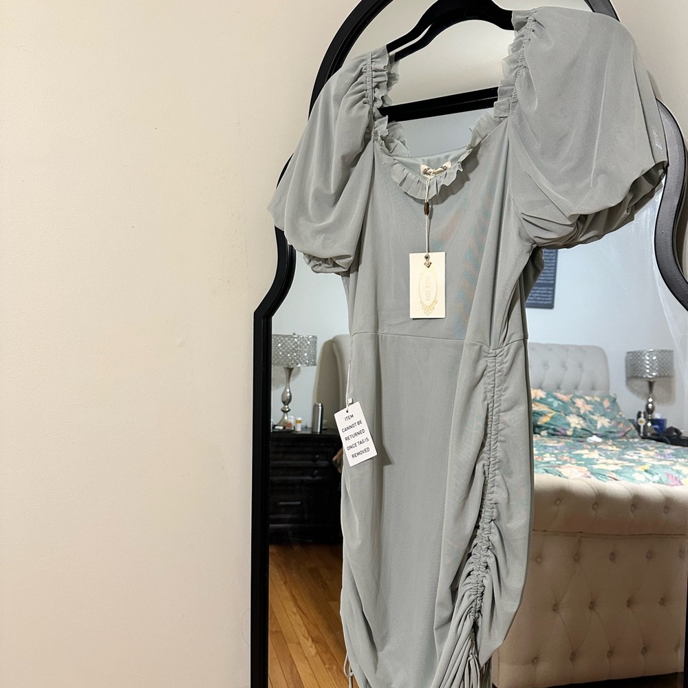 Joyfolie Light Sage Ruffle Collar Dress